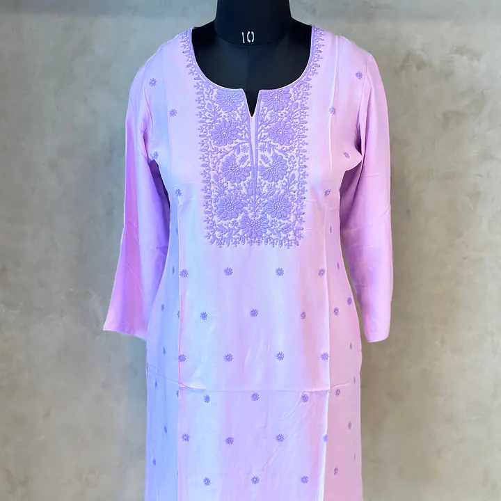 EMBROIDERED SHORT KURTI - BABY PINK - 38