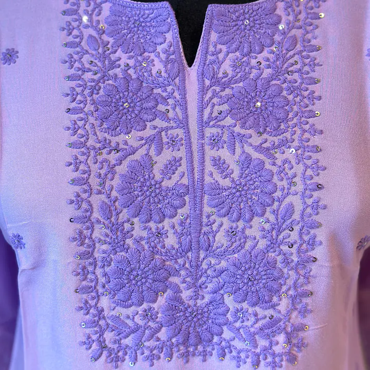 EMBROIDERED SHORT KURTI - WHITE - 38