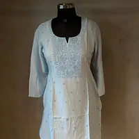 EMBROIDERED SHORT KURTI - LVENDER - 38