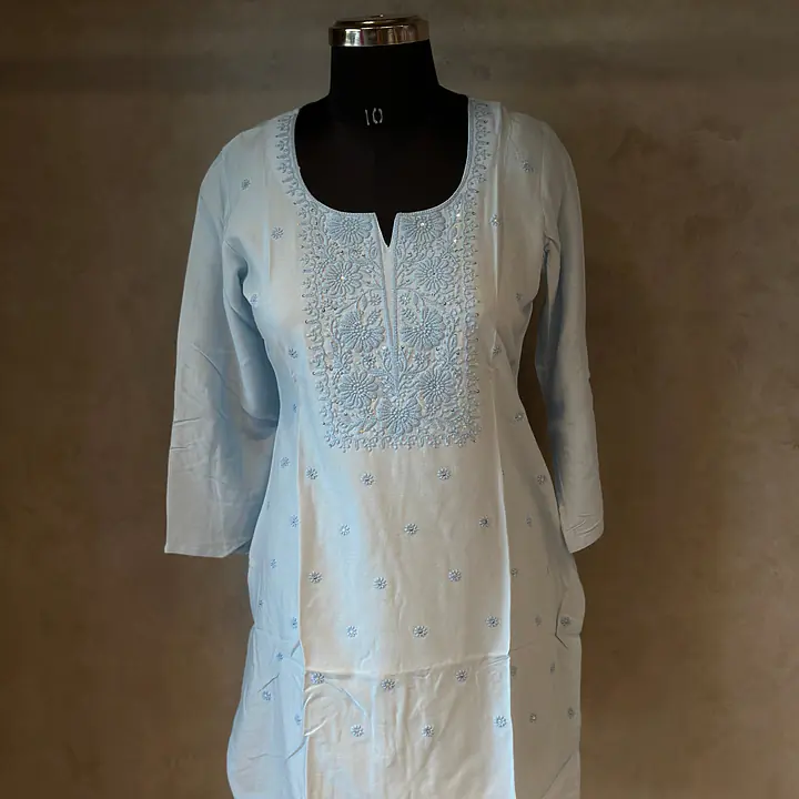 EMBROIDERED SHORT KURTI - LVENDER - 38