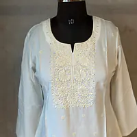 EMBROIDERED SHORT KURTI - ICE BLUE - 40