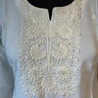 EMBROIDERED SHORT KURTI - ICE BLUE - 42