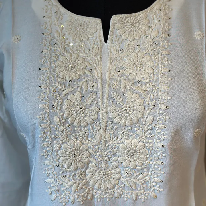 EMBROIDERED SHORT KURTI - ICE BLUE - 42