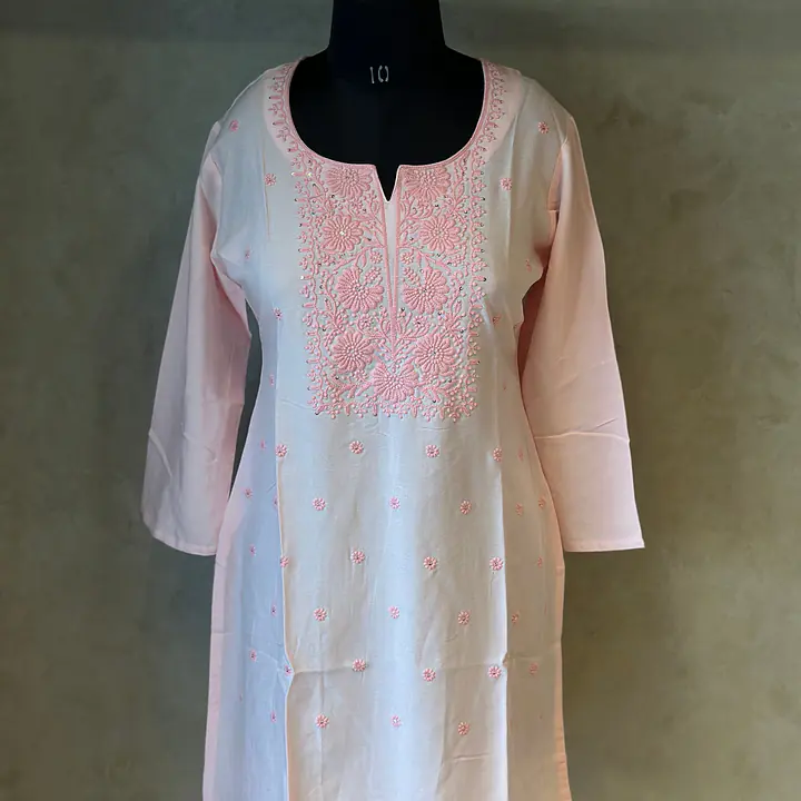 EMBROIDERED SHORT KURTI - WHITE - 40