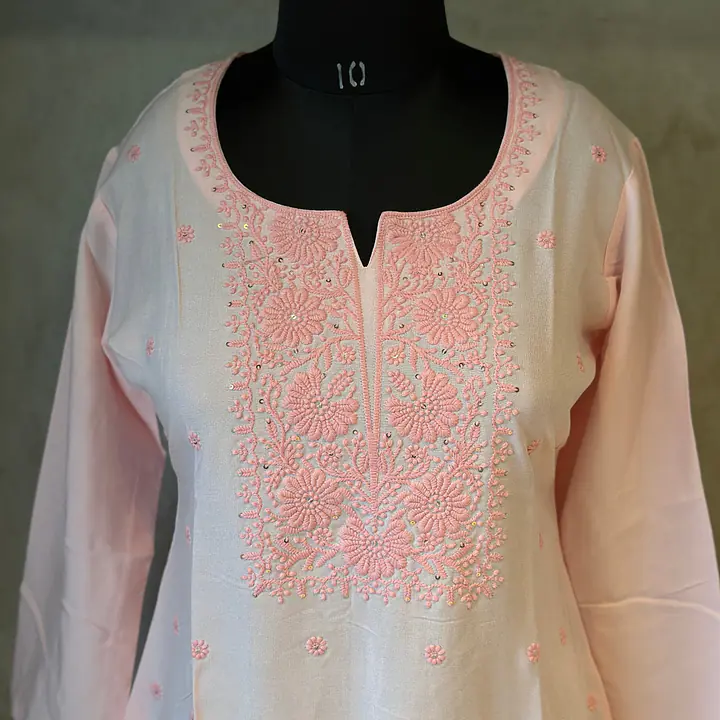 EMBROIDERED SHORT KURTI - WHITE - 42