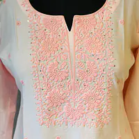 EMBROIDERED SHORT KURTI - WHITE - 44