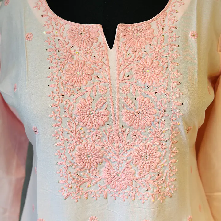 EMBROIDERED SHORT KURTI - WHITE - 44