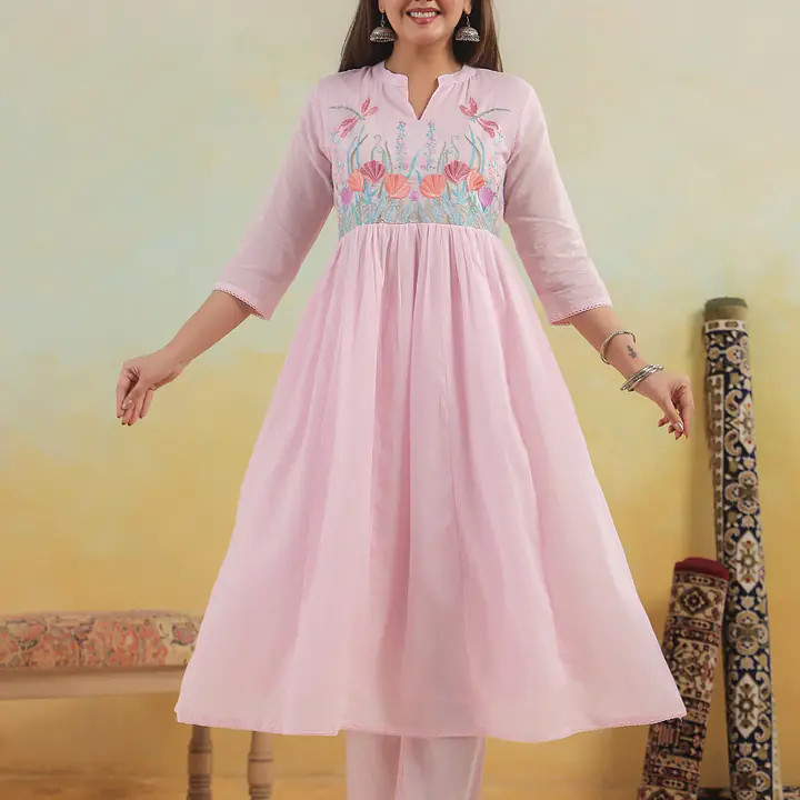 BEAUTIFUL EMBROIDERED MUL COTTON SUIT SET - 40