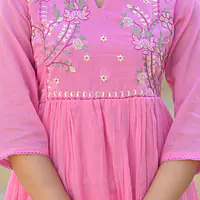 EMBROIDERED MUL COTTON SUIT SET - Pink - 40