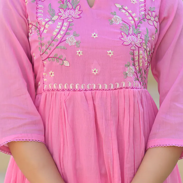 EMBROIDERED MUL COTTON SUIT SET - Pink - 40