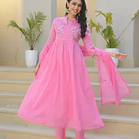 EMBROIDERED MUL COTTON SUIT SET - Pink - 42
