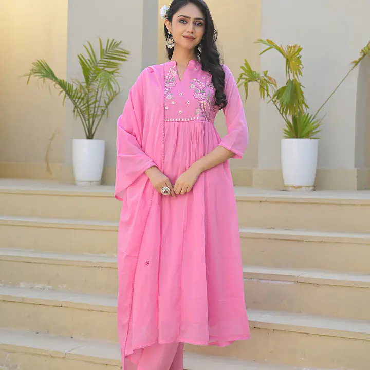 EMBROIDERED MUL COTTON SUIT SET - White - 40