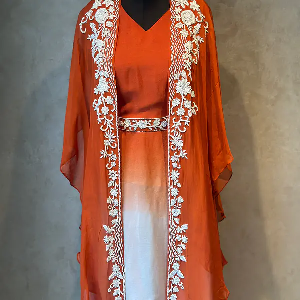 DESIGNER KAFTAN SET IN HANDWORK - Rusty orange - 38
