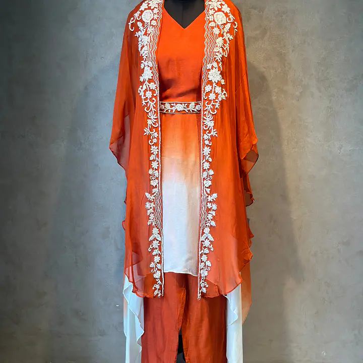 DESIGNER KAFTAN SET IN HANDWORK - Rusty orange - 40