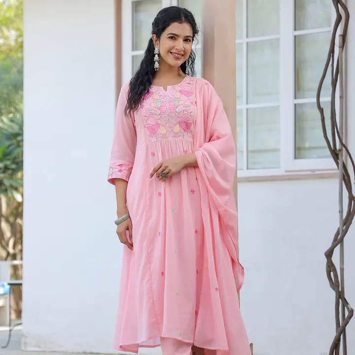 BEAUTIFUL HAND EMBROIDERED MUL COTTON SUIT SET