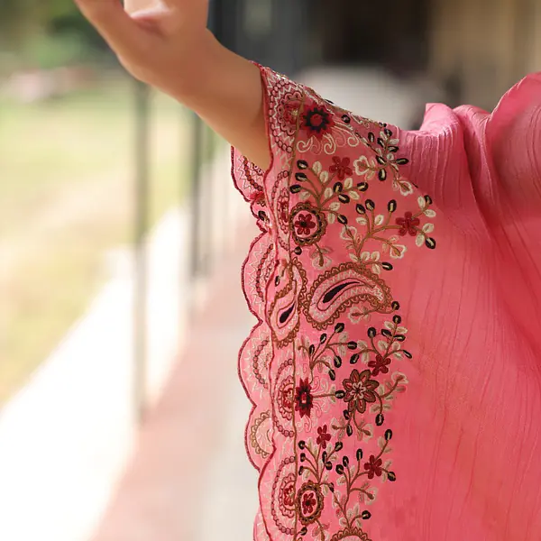 EMBROIDERED PURE ZARI TISSUE KAFTAN - 40 - OFF WHITE