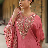 EMBROIDERED PURE ZARI TISSUE KAFTAN - 42 - OFF WHITE