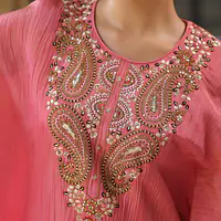 EMBROIDERED PURE ZARI TISSUE KAFTAN - 44 - OFF WHITE
