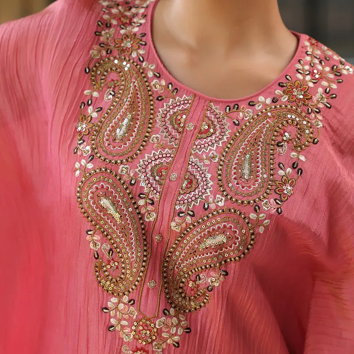 EMBROIDERED PURE ZARI TISSUE KAFTAN - 44 - OFF WHITE