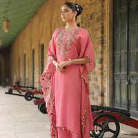 EMBROIDERED PURE ZARI TISSUE KAFTAN - 38 - LIGHT LAVENDER