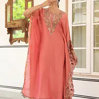 EMBROIDERED PURE ZARI TISSUE KAFTAN - 44 - LIGHT LAVENDER