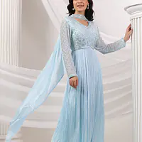 LONG ANARKALI IN HANDWORK - White - 40