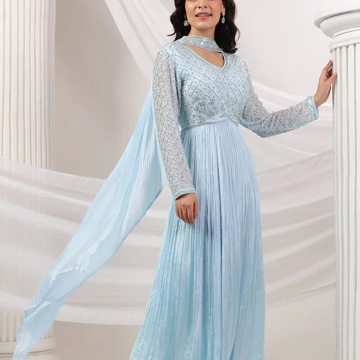 LONG ANARKALI IN HANDWORK - White - 40