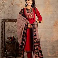 AJRAKH PRINT SUIT SET - Red - 38