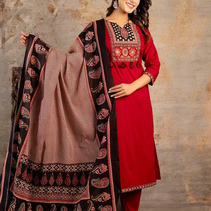 AJRAKH PRINT SUIT SET - Red - 42