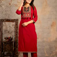 AJRAKH PRINT SUIT SET - Red - 44