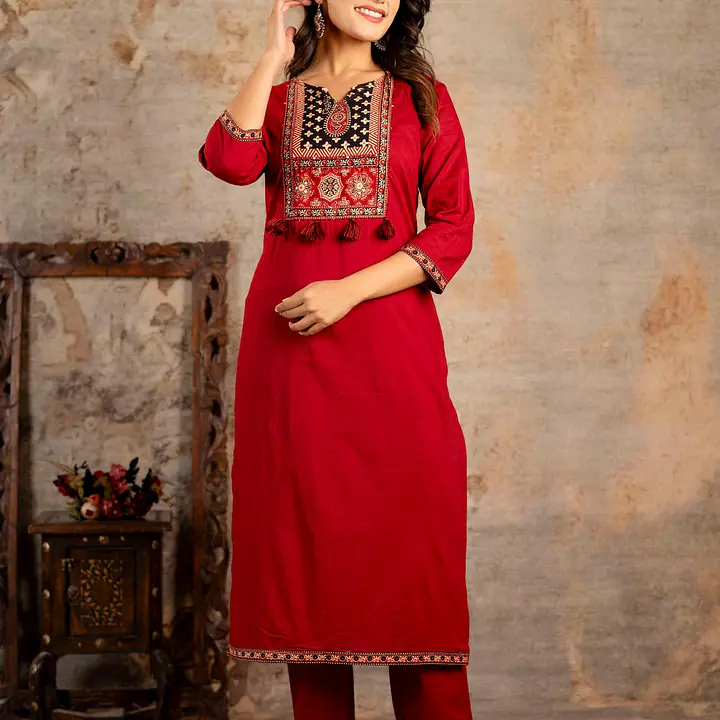 AJRAKH PRINT SUIT SET - Red - 44