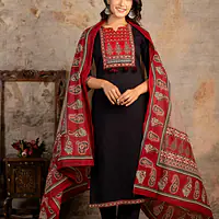 AJRAKH PRINT SUIT SET - Black - 44