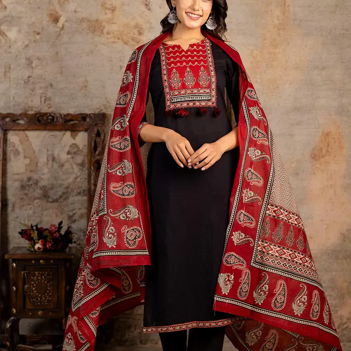 AJRAKH PRINT SUIT SET - Black - 44