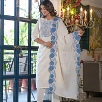 EMBROIDERED COTTON SUIT SET - 44