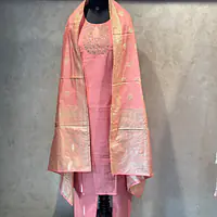 BANARASI STRAIGHT HANDWORK SUIT SET - CHERRY RED - 38