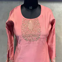 BANARASI STRAIGHT HANDWORK SUIT SET - CHERRY RED - 40