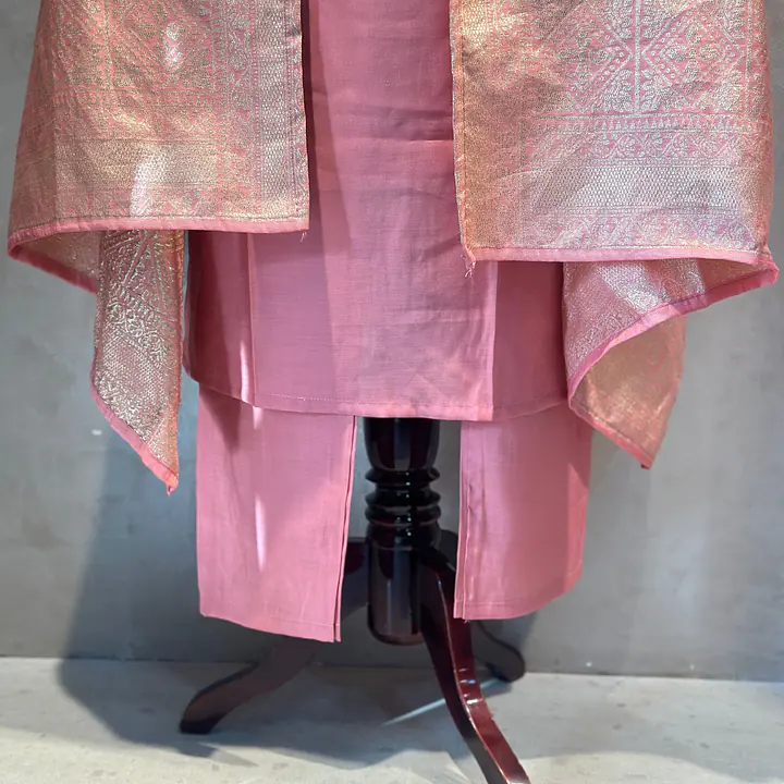 BANARASI STRAIGHT HANDWORK SUIT SET - CHERRY RED - 44