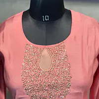 BANARASI STRAIGHT HANDWORK SUIT SET - PEACH - 42