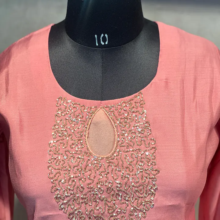 BANARASI STRAIGHT HANDWORK SUIT SET - PEACH - 42