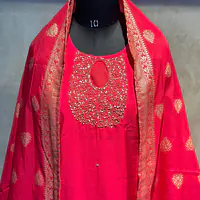BANARASI STRAIGHT HANDWORK SUIT SET