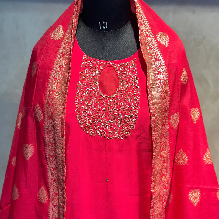 BANARASI STRAIGHT HANDWORK SUIT SET