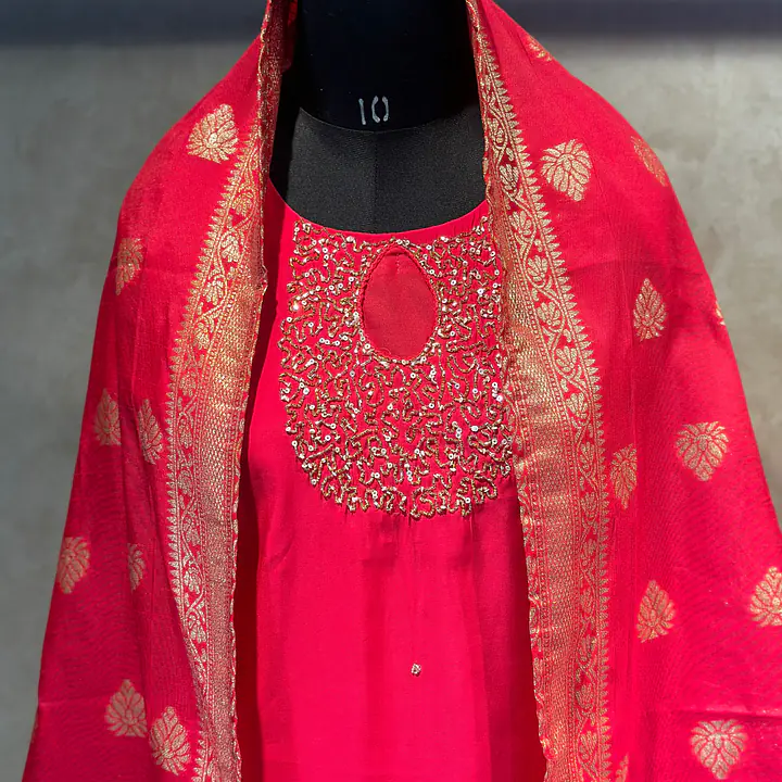 BANARASI STRAIGHT HANDWORK SUIT SET
