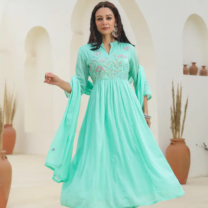 BEAUTIFUL MUL COTTON EMBROIDERED SUIT SET - Off White - 38