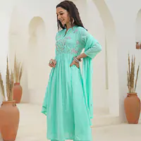 BEAUTIFUL MUL COTTON EMBROIDERED SUIT SET - Seafoam Green (Mint Green) - 40