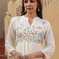 BEAUTIFUL MUL COTTON EMBROIDERED SUIT SET - Off White - 40