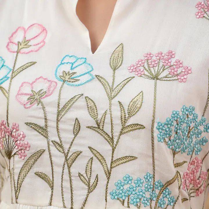 BEAUTIFUL MUL COTTON EMBROIDERED SUIT SET - Off White - 42