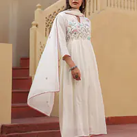 BEAUTIFUL MUL COTTON EMBROIDERED SUIT SET - Yellow - 38