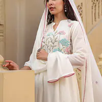 BEAUTIFUL MUL COTTON EMBROIDERED SUIT SET - Yellow - 40