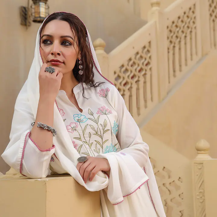 BEAUTIFUL MUL COTTON EMBROIDERED SUIT SET - Yellow - 42