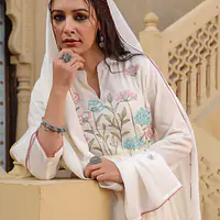 BEAUTIFUL MUL COTTON EMBROIDERED SUIT SET - Yellow - 44